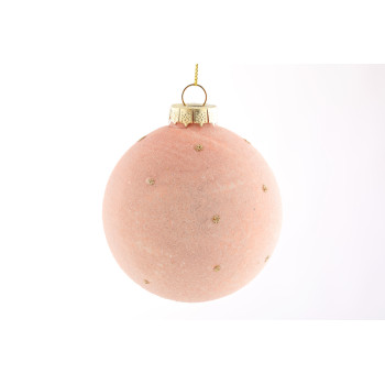 Pink staklena dekorativna kuglica sa tačkicama, 8 cm 