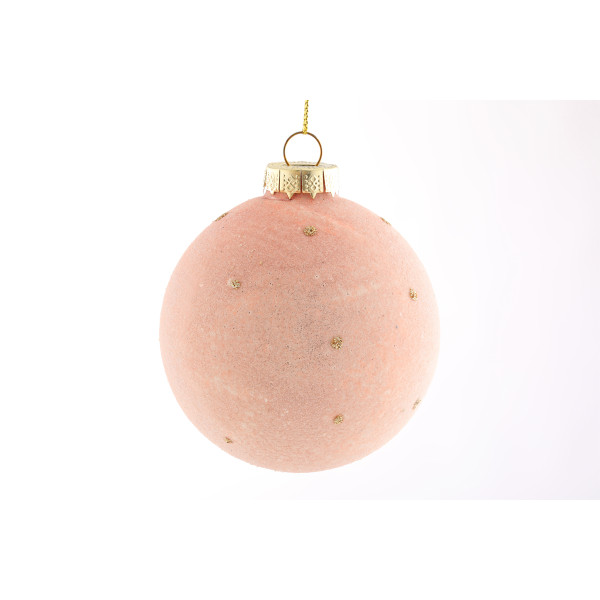 Pink staklena dekorativna kuglica sa tačkicama, 8 cm 