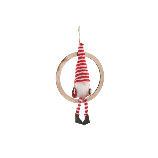Gnome u drvenom krugu, viseći ukras 14.5 cm 